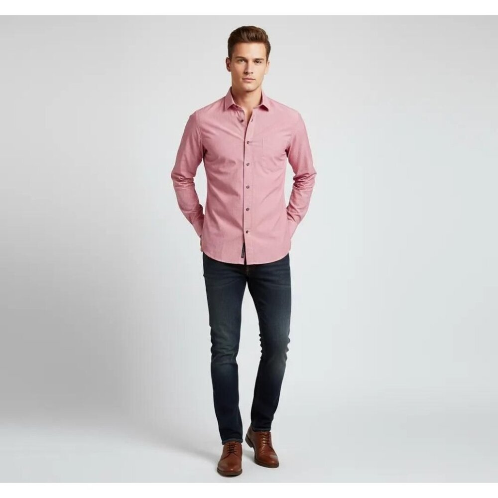 Banana Republic Men's Slim Fit Long Sleeve Casual Shirt Pink/White Size Medium